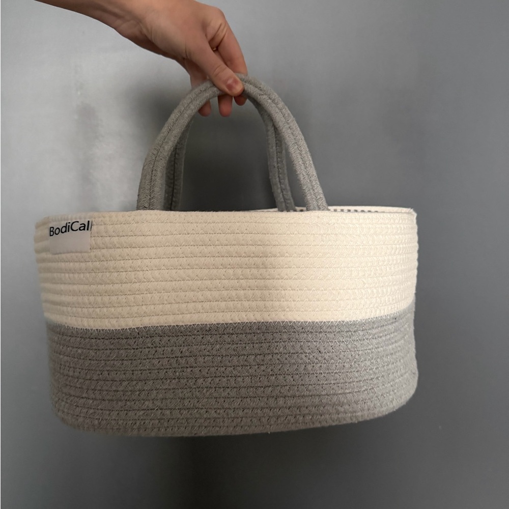 BodiCal Gray and White Woven Cotton Convertible Shower / Baby / Storage Basket - Picture 14 of 14